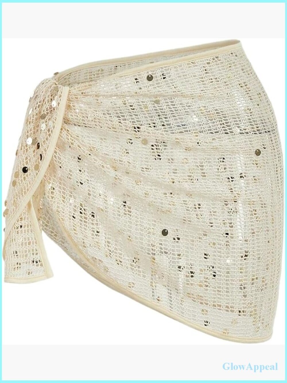 Sequin Sheer Mesh Sarong Cover Up Tie Side Vacation Beach Skirt